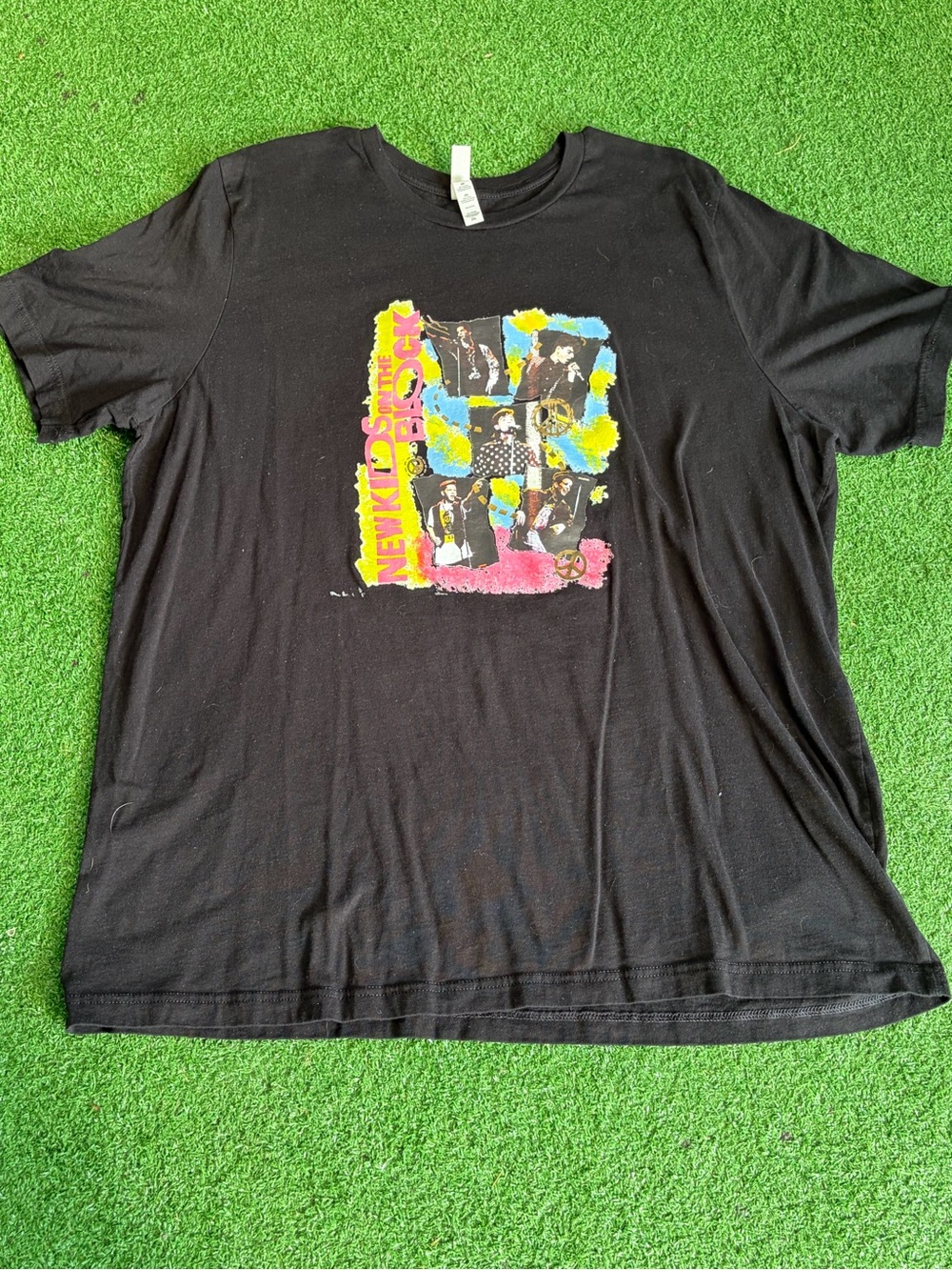 Bella Canvas Black Short Sleeve Graphic Tee with Yellow Blue Pink Print